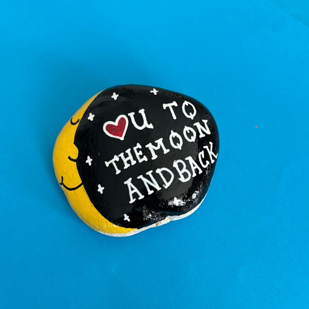 Hand Painted Rock with Moon Design